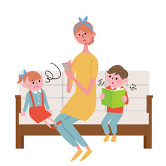 Obraz premium スマホに夢中になる 母親 イラスト