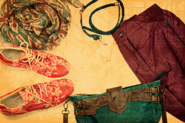 Set of women clothes casual style.