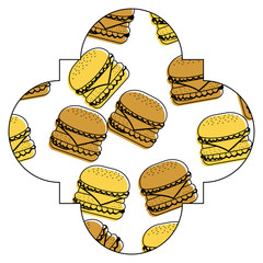 frame with hamburgers pattern background vector illustration design