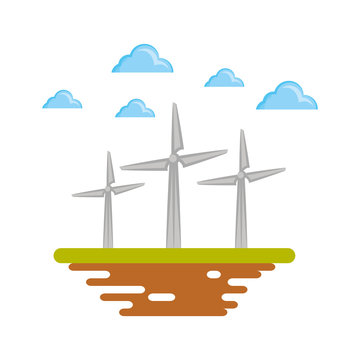 Wind turbines on ground cartoon