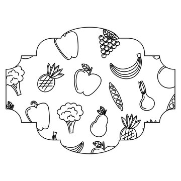 frame with fruits and vegetables pattern vector illustration design