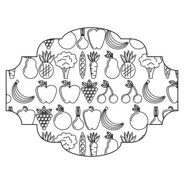 frame with fruits and vegetables pattern background vector illustration design