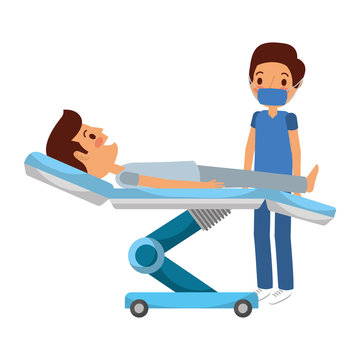 dental stretcher with patient and professional medical vector illustration