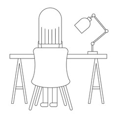 office desk and chair with worker vector illustration design
