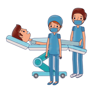 dental stretcher with patient and professional medical vector illustration