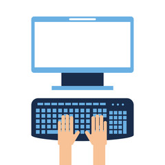 user with computer desktop vector illustration design