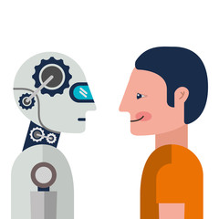 humanoid robot and person profiles vector illustration design