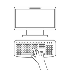 user with computer desktop vector illustration design