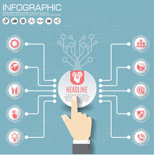 Part of the report with logo and icons set. Business concept with five options. Vector infographic of technology or education process. Web Template of a pyramidal chart, diagram or presentation.