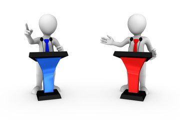 3d small people speaking from tribune