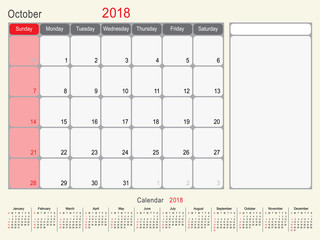 October 2018 Calendar Planner Design