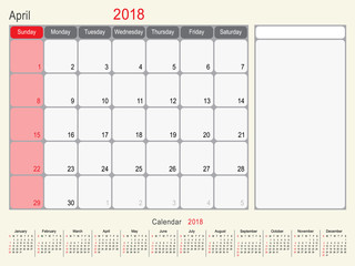 April 2018 Calendar Planner Design