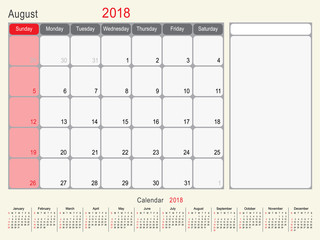 August 2018 Calendar Planner Design