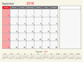 September 2018 Calendar Planner Design