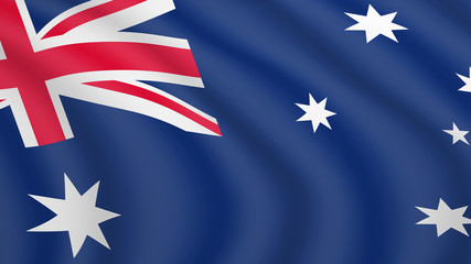 Realistic waving flag of Australia. Current national flag of Commonwealth of Australia. Illustration of lying wavy shaded flag of Australia country. Background with aussie flag. 3dabstractaraustraliaa