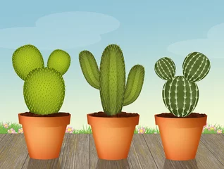 Papier Peint photo autocollant Cactus en pot illustration de succulentes