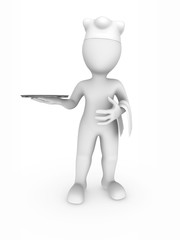 3d chef with tray in hands