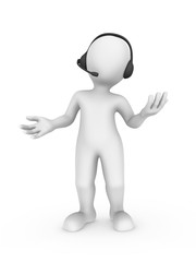 3d white man with headset in support center
