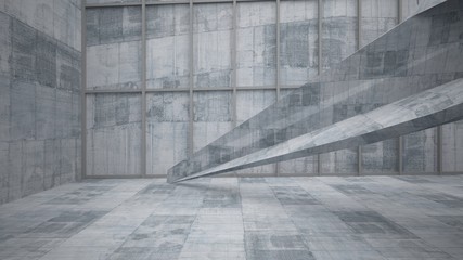 Abstract white and concrete interior multilevel public space with window. 3D illustration and rendering.