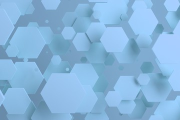 Blue hexagons of random size on blue background