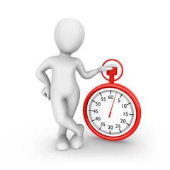 3d white man with big red stopwatch