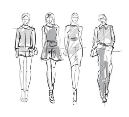 Sketch. Fashion Girls on a white background. Fashion models.