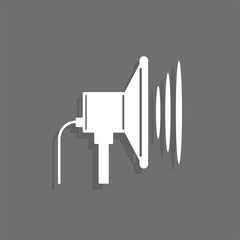 Speaker included. White vector icon on a gray background with a shadow.