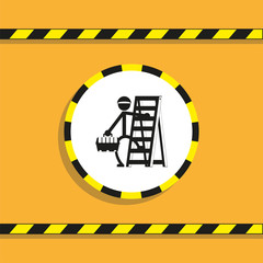 The repairman on the stairs. Vector icon.