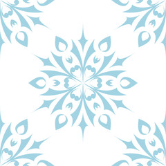 Fototapeta na wymiar Blue floral ornament on white background. Seamless pattern