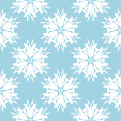 White flowers on blue background. Ornamental seamless pattern