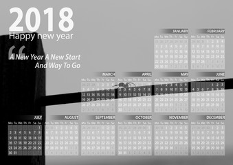 calendar 2018 happy new year with black and white spider on line background