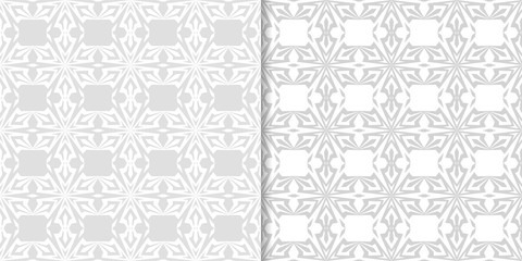 Light gray floral backgrounds. Set of seamless patterns