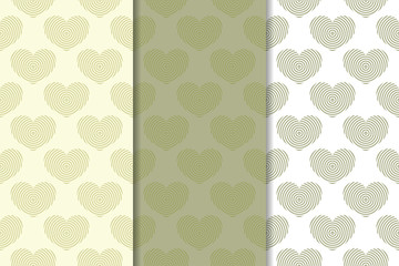 Set of olive hearts as seamless pattern. Romantic backgrounds