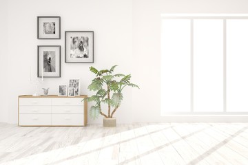 White empty room with shelf. Scandinavian interior design. 3D illustration