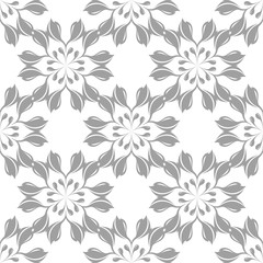 Gray floral ornament on white background. Seamless pattern