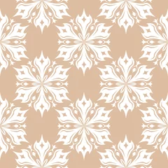 Foto op Canvas White floral seamless pattern on beige background © Liudmyla