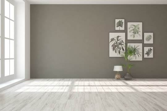 White Empty Room. Scandinavian Interior Design. 3D Illustration