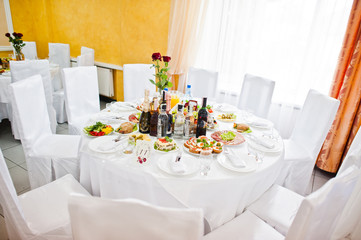 Wedding table setting in the restaurant.
