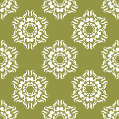 White floral seamless pattern on olive green background