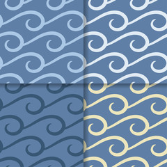 Geometric backgrounds. Blue abstract seamless patterns