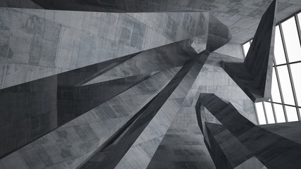 Abstract white and concrete interior multilevel public space with window. 3D illustration and rendering.