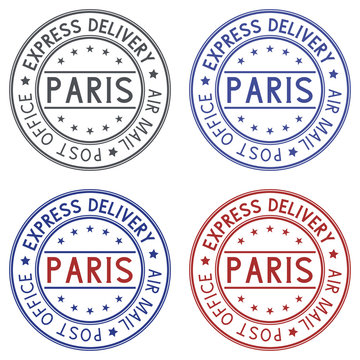 Round postmarks Paris, France on white background