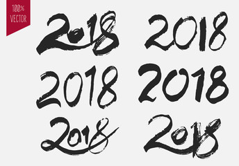Set of chinese calligraphy number 2018 in sketch hand drawn style. Lettering Isolated on white background. Template for greeting card, banner, cover, poster. Vector illustration.