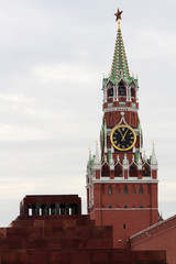 Fototapeta na wymiar Spasskaya tower and Lenin's Mausoleum, Moscow Kremlin