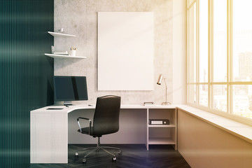 Concrete black home office interior closeup toned