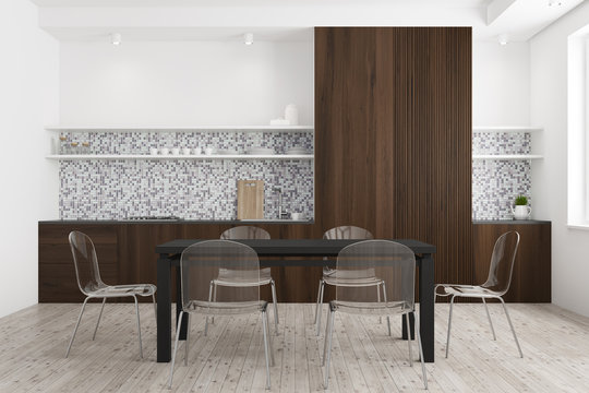 White and dark wooden dining room