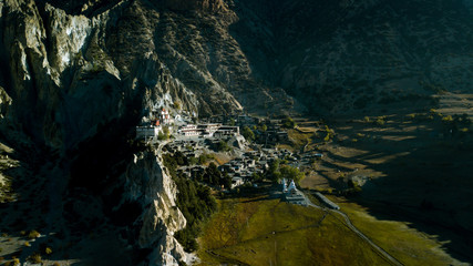 Sunrise above peak in the Himalaya range, Nepal