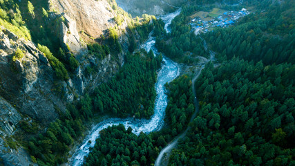 River in Himalayas range Nepal from Air view from drone © Raimond Klavins