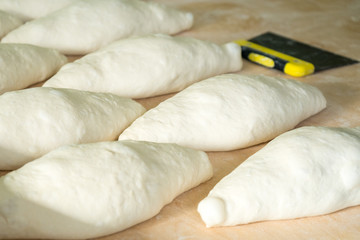 Fresh dough on the wooden board, pizza, Georgian bread