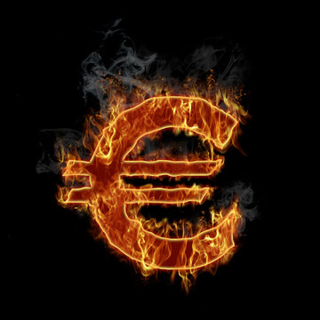 Abstract smoking hot burning euro symbol